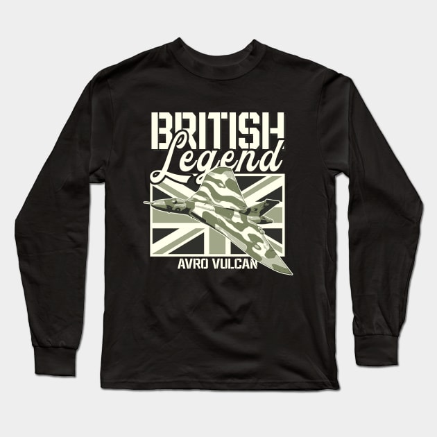 Avro Vulcan Bomber Jet Aircraft RAF Airplane British Legend Long Sleeve T-Shirt by BeesTeez